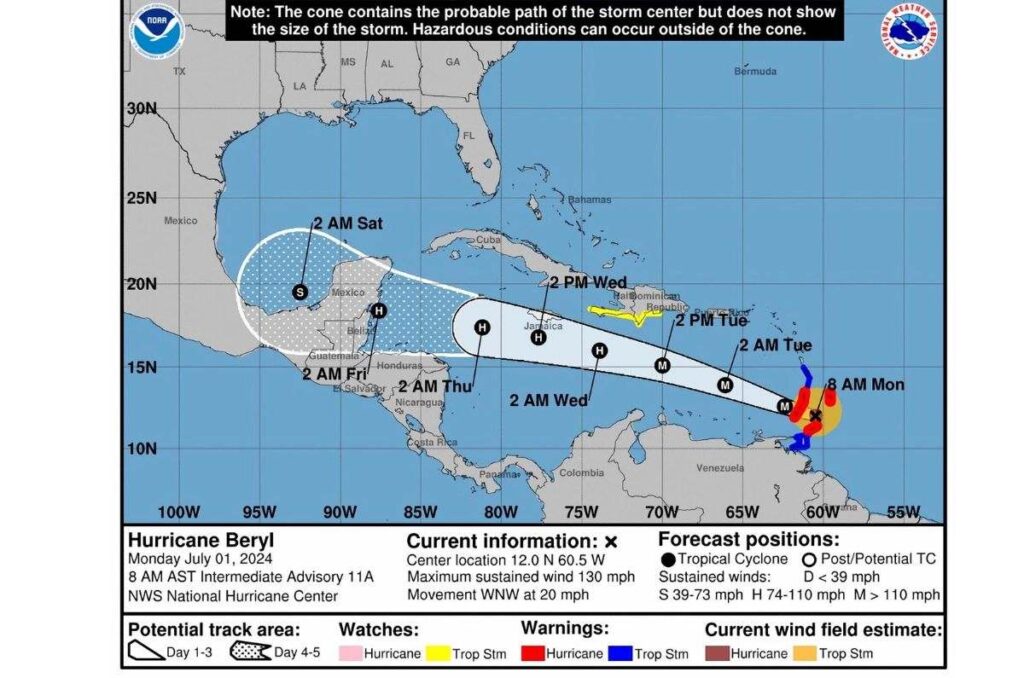 El huracán Beryl pone en alerta máxima al Caribe por su devastadora trayectoria 0