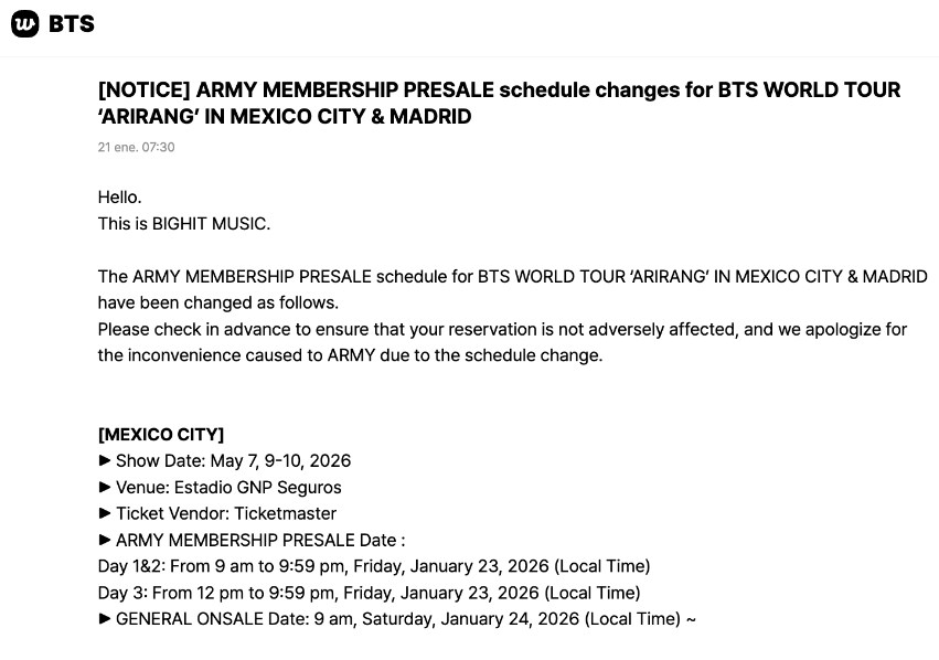 ARMY México gana: Ticketmaster revelará precios para BTS, ¿cuándo y a qué hora será? 4